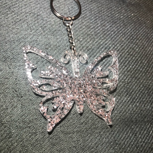 Silver Glitter Butterfly Keychain - Also available as a necklace or ornament - Picture 10 of 15